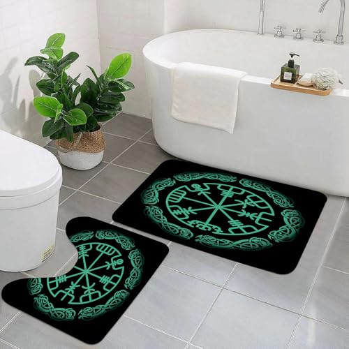 EYLOZS Badezimmerteppich Set 2 Teilig Waschbar rutschfeste Badematte Toilettenmatte Weich Saugfähige Badteppiche,Magischer Navigationskompass der Alten isländischen Wikinger mit skandinavischem Ornam EYLOZS Badezimmerteppich Set 2 Teilig Waschbar rutschfeste Badematte Toilettenmatte Weich Saugfähige Badteppiche,Magischer Navigationskompass der Alten isländischen Wikinger mit skandinavischem Ornam von EYLOZS