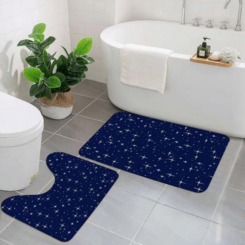 EYLOZS Badezimmerteppich Set 2 Teilig Waschbar rutschfeste Badematte Toilettenmatte Weich Saugfähige Badteppiche,Nachthimmel mit Sternen. Vektornahtloses Muster. von EYLOZS