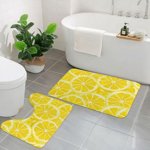 EYLOZS Badezimmerteppich Set 2 Teilig Waschbar rutschfeste Badematte Toilettenmatte Weich Saugfähige Badteppiche,Nahaufnahme, geschnittene gelbe Zitronen-Hgrundtextur EYLOZS Badezimmerteppich Set 2 Teilig Waschbar rutschfeste Badematte Toilettenmatte Weich Saugfähige Badteppiche,Nahaufnahme, geschnittene gelbe Zitronen-Hgrundtextur von EYLOZS