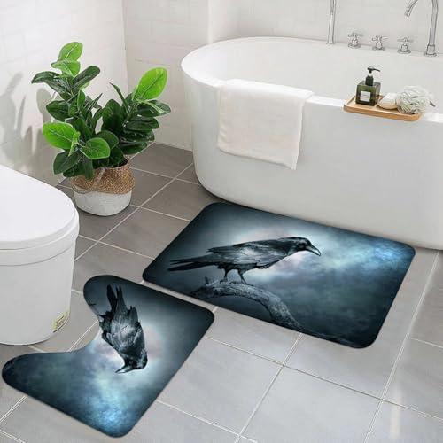 EYLOZS Badezimmerteppich Set 2 Teilig Waschbar rutschfeste Badematte Toilettenmatte Weich Saugfähige Badteppiche,Schwarzer Rabe im Mondlicht thront auf einem Baum. Gruseliges, gruseliges Gothic-Setti EYLOZS Badezimmerteppich Set 2 Teilig Waschbar rutschfeste Badematte Toilettenmatte Weich Saugfähige Badteppiche,Schwarzer Rabe im Mondlicht thront auf einem Baum. Gruseliges, gruseliges Gothic-Setti von EYLOZS
