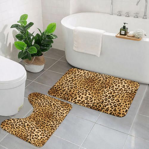 EYLOZS Badezimmerteppich Set 2 Teilig Waschbar rutschfeste Badematte Toilettenmatte Weich Saugfähige Badteppiche,Tierdruck-Dekor, Wildtier-Leopardenhaut-Muster, Wildtiere (2) von EYLOZS