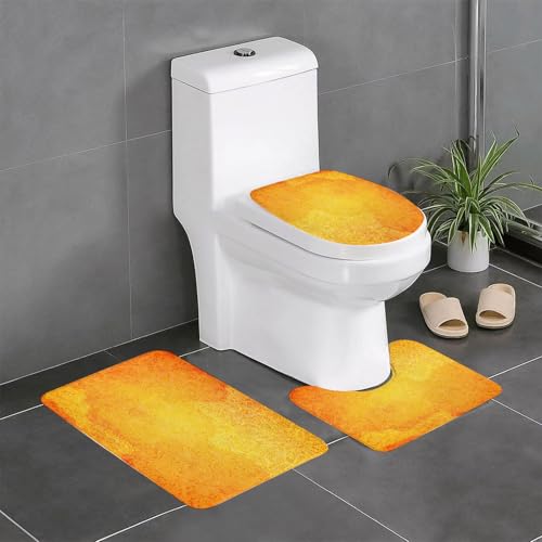 EYLOZS Badezimmerteppich Set 3 Teilig Waschbar rutschfeste Badematte Toilettenmatte Weich Saugfähige Badteppiche,Indisches Stammesmuster in Orange von EYLOZS