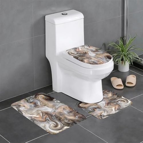 EYLOZS Badezimmerteppich Set 3 Teilig Waschbar rutschfeste Badematte Toilettenmatte Weich Saugfähige Badteppiche,Marmor, Pinselfarben im Retro-Stil in Aquarellkunst mit Marmorstruktur, sandbrauner St EYLOZS Badezimmerteppich Set 3 Teilig Waschbar rutschfeste Badematte Toilettenmatte Weich Saugfähige Badteppiche,Marmor, Pinselfarben im Retro-Stil in Aquarellkunst mit Marmorstruktur, sandbrauner St von EYLOZS