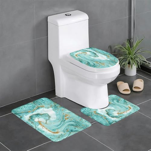 EYLOZS Badezimmerteppich Set 3 Teilig Waschbar rutschfeste Badematte Toilettenmatte Weich Saugfähige Badteppiche,Marmor-Türkis- und Goldfarben auf weißem Papier EYLOZS Badezimmerteppich Set 3 Teilig Waschbar rutschfeste Badematte Toilettenmatte Weich Saugfähige Badteppiche,Marmor-Türkis- und Goldfarben auf weißem Papier von EYLOZS