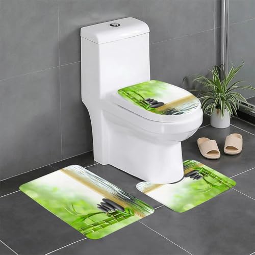 EYLOZS Badezimmerteppich Set 3 Teilig Waschbar rutschfeste Badematte Toilettenmatte Weich Saugfähige Badteppiche,Spa-Konzept Zen-Basaltsteine von EYLOZS
