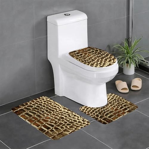EYLOZS Badezimmerteppich Set 3 Teilig Waschbar rutschfeste Badematte Toilettenmatte Weich Saugfähige Badteppiche,Tierdruck-Dekor, Tönung goldene Krokodilhaut, Natur, Leben, Zähigkeit, hohe Qualität EYLOZS Badezimmerteppich Set 3 Teilig Waschbar rutschfeste Badematte Toilettenmatte Weich Saugfähige Badteppiche,Tierdruck-Dekor, Tönung goldene Krokodilhaut, Natur, Leben, Zähigkeit, hohe Qualität von EYLOZS