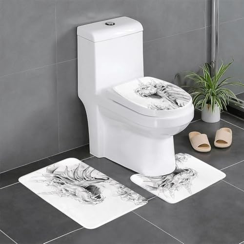EYLOZS Badezimmerteppich Set 3 Teilig Waschbar rutschfeste Badematte Toilettenmatte Weich Saugfähige Badteppiche,Wütendes Fantasiewesen. von EYLOZS
