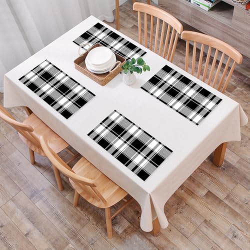 EYLOZS Tischsets Abwaschbar 4er Set,Platzset PVC Hitzebeständig rutschfest,Platzdeckchen für küche Speisetisch Hotel,Abstrakte schwarz-graue und weiße Tartan-Streifen-Designkunst,45x30cm EYLOZS Tischsets Abwaschbar 4er Set,Platzset PVC Hitzebeständig rutschfest,Platzdeckchen für küche Speisetisch Hotel,Abstrakte schwarz-graue und weiße Tartan-Streifen-Designkunst,45x30cm von EYLOZS