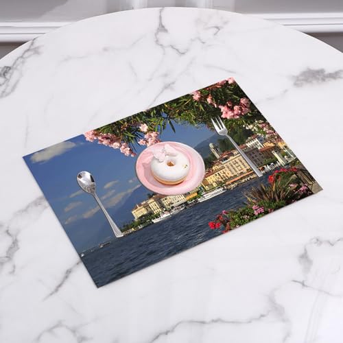 EYLOZS Tischsets Abwaschbar 4er Set,Platzset PVC Hitzebeständig rutschfest,Platzdeckchen für küche Speisetisch Hotel,Blick auf die Küste von Bellagio am Comer See,45x30cm von EYLOZS