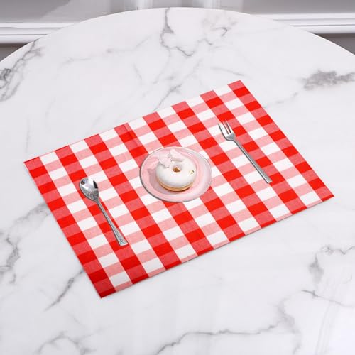 EYLOZS Tischsets Abwaschbar 4er Set,Platzset PVC Hitzebeständig rutschfest,Platzdeckchen für küche Speisetisch Hotel,Eine traditionelle Karierte Kunst, Sich wiederholendes rot-weiß Kariertes,45x30cm von EYLOZS