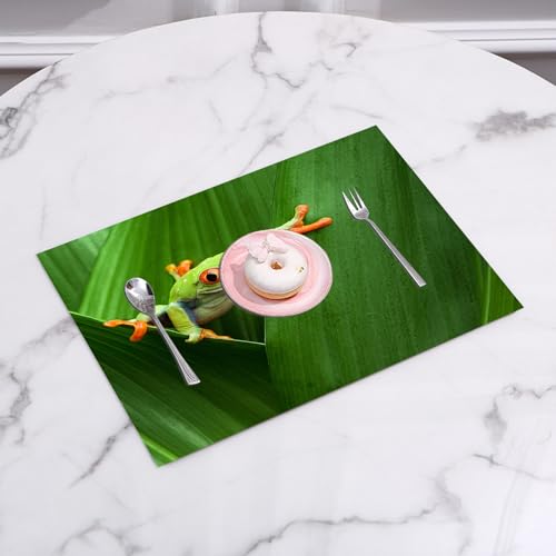 EYLOZS Tischsets Abwaschbar 4er Set,Platzset PVC Hitzebeständig rutschfest,Platzdeckchen für küche Speisetisch Hotel,Rotäugiger Laubfrosch, der zwischen Blättern im Dschungel an der Grenze zw,45x30cm von EYLOZS