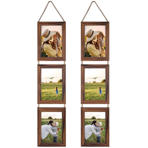 EYMPEU 10x15 Collage Dreifach aufgehängt Bilderrahmen Set, rustikale 6 offen vertikalen Rahmen gemacht, um 10x15 cm Foto-Postkarte für Wanddekoration anzuzeigen, Braun von EYMPEU