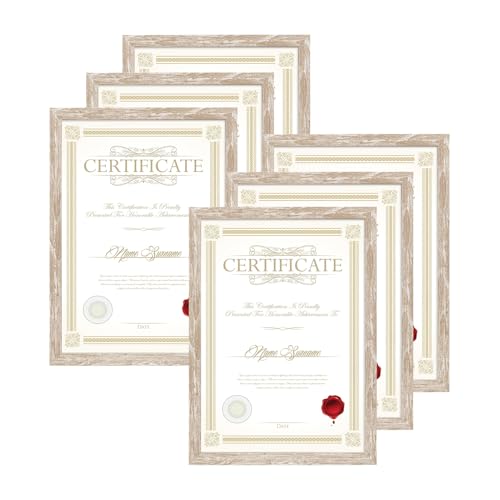 EYMPEU 6er-Set Bilderrahmen A4 Set, Urkundenrahmen, Fotorahmen DIN A4(21 x 29,7 cm), Geeignet für Wand- und Tischgestaltung, Beige von EYMPEU