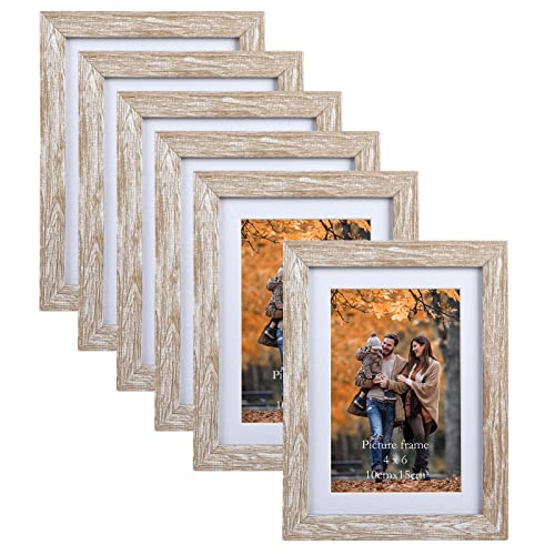 EYMPEU Bilderrahmen 10x15 CM 6er-Set, geeignet für 10x15 Bilder mit Passepartout oder 13x18 ohne Passepartout, für Wand und Tisch, Beige von EYMPEU