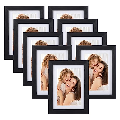 EYMPEU 9er Set Schwarze Bilderrahmen 10x15 cm mit Passepartout – Für 13x18 cm Fotos ohne Passepartout – Wand- und Tischaufstellung von EYMPEU