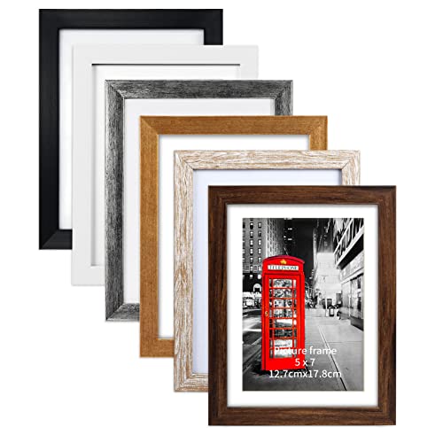 EYMPEU Bilderrahmen 13x18 CM 6er-Set, geeignet für 13x18 Bilder mit Passepartout oder 15x20 ohne Passepartout, für Wand und Tisch, Holzmasserung in verschiedenen Farben von EYMPEU