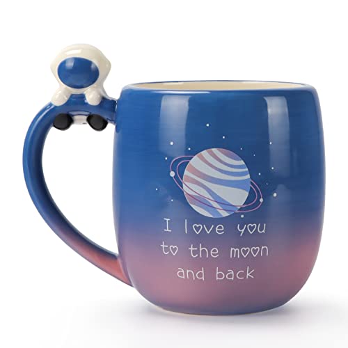 EYMPEU Kaffeetasse mit Astronauten-Griff und Planetenmuster, 3D-Keramik-Tasse Ideal als Urlaubs- oder Geburtstagsgeschenk für jemanden, den Sie lieben, 480ML von EYMPEU