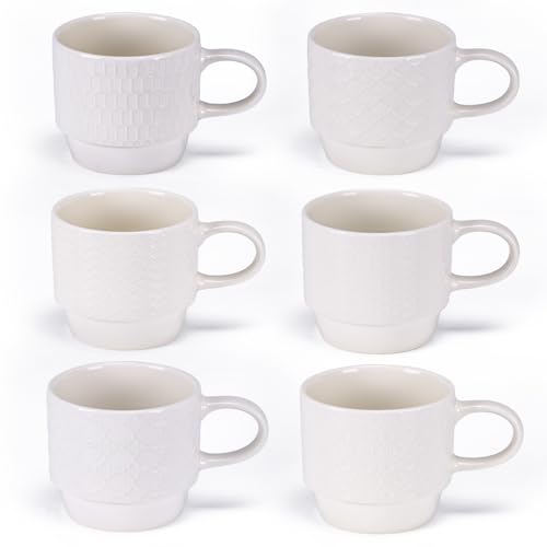 EYMPEU Kaffeetassen-Set, 6 weiße Tassen mit Griff, je 300 ml – ideal für Kaffee, Tee oder Milch, perfektes Geschenk von EYMPEU
