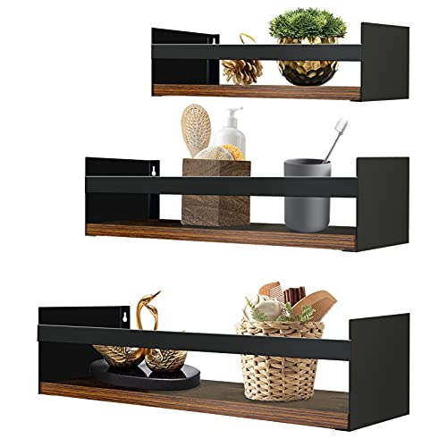 EYMPEU Wandregal 3er Set, Wandregal Holz mit Metall, Geeignet für Küchen Bäder Wohnräume Büro, Zur Aufbewahrung von Gewürzgläsern Toilettenartikeln Vasen usw, 40CM von EYMPEU