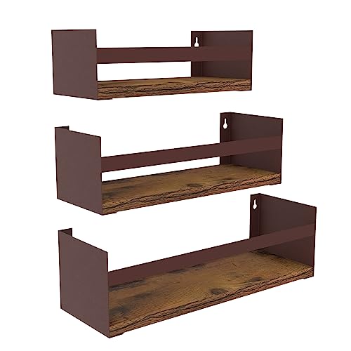 EYMPEU Wandregal 3er Set, Wandregal Holz mit Metall, geeignet für Küchen Badezimmer Wohnzimmer Büro, Rostfarbe, 40CM von EYMPEU