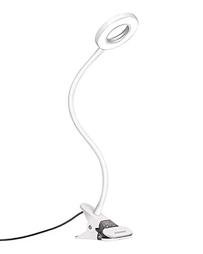 EYOCEAN LED Leselampe, Schwanenhals Bett Lampe, Augenpflege Schreibtischlampe, 3 Modi & 10 Dimmstufen, Klemmleuchte für Büro Heimgebrauch, CE Adapter Enthalten, 8W, Weiß von EYOCEAN