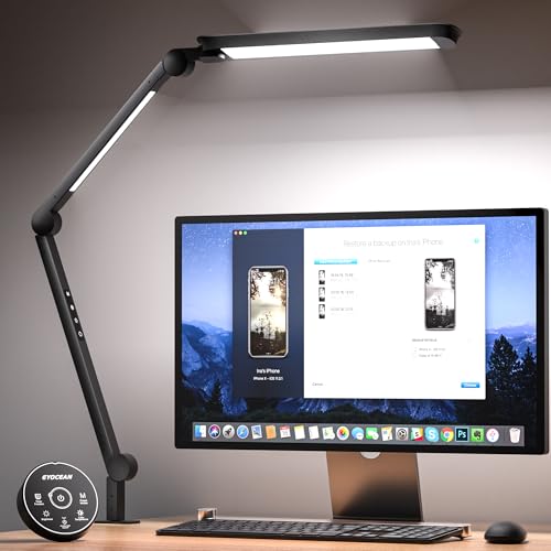EYOCEAN LED Schreibtischlampe, Schwenkarm Architektenlampe Arbeitsleuchte, Duale Lichtquelle Büro Tischlampe, 15W Einstellbare Helligkeit und Farbtemperatur, Augenschutz Klemmleuchte von EYOCEAN