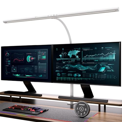 EYOCEAN Schreibtischlampen LED mit Gestensteuerung & Fernbedienung, 24W 80CM Klemmbare Schreibtischlampe, Dimmbare Einstellbare Farbtemperaturen Monitor Lampe, Tageslichtlampe für Heimbüro, Weiß von EYOCEAN