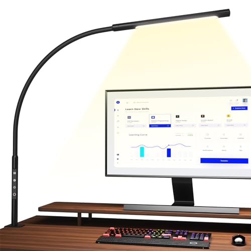 EYOCEAN LED Schreibtischlampe, Augenschutz Klemmleuchte, Klemmlampe Einstellbare Dimmen & Farbtemperaturen, Büro Tischlampe, Klemmlampe mit Speicherfunktion und Timerfunktion, 12W, Schwarz von EYOCEAN