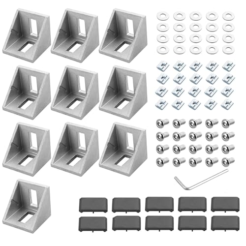10x EYPINS Befestigungsmaterial Winkel, Aluprofil 40x40 Nut 8 Eckwinkel 90 Grad Winkel Raster Aluwinkel Eckverbinder inkl. Befestigungssatz & Abdeckkappe für Strebenprofil, 3D-Drucker, CNC-Router von EYPINS