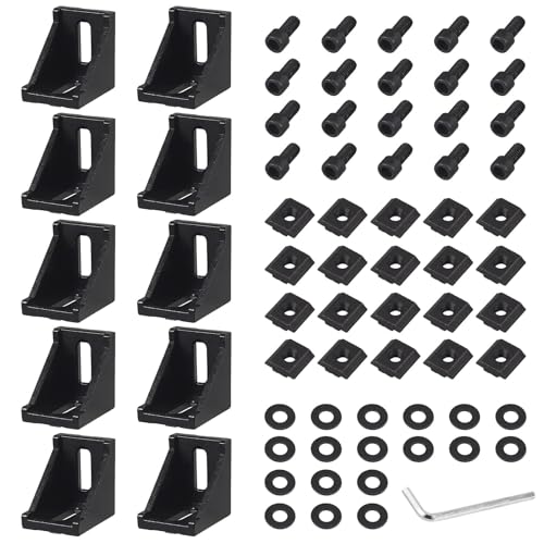 10x EYPINS Befestigungsmaterial Winkel Schwarz, Aluprofil 30x30 Nut 8 Winkelverbinder Eckwinkel Eckverbinder Wandhalter 90° Winkel Raster für Strebenprofil 3D-Drucker CNC-Router DIY-Projekte von EYPINS