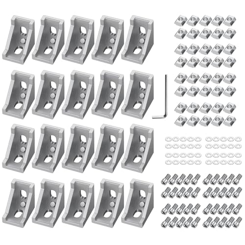 20x EYPINS Befestigungsmaterial Winkel, Aluprofil 20x20 Nut 6 Aluminium Winkelverbinder Eckwinkel Eckverbinder Wandhalter 90 Grad Winkel Raster für Strebenprofil, 3D-Drucker, CNC-Router, DIY-Projekte von EYPINS