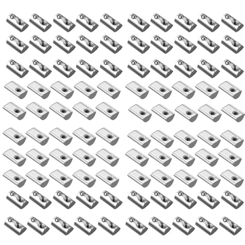 EYPINS 100x Nutensteine M5 Nut 8 mit Zentrierung Steg und Federkugel, Hammermutter 30x30 Stahl Verzinkt Nutmuttern T-Nut M5 Gewinde für 3D Drucker, CNC Aluminiumprofil-Extrusionsschlitz 30-Serie von EYPINS
