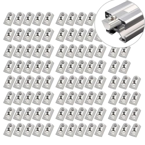 EYPINS 100x Nutensteine mit Kugel Nut 8, Nutensteine M8 mit Zentrierung Steg Federkugel Aluprofil Profil, Stahl Verzinkt, Europäische M8-Gewinde Mutter für Aluminiumprofil 40x40 & 40x80 Profilen von EYPINS