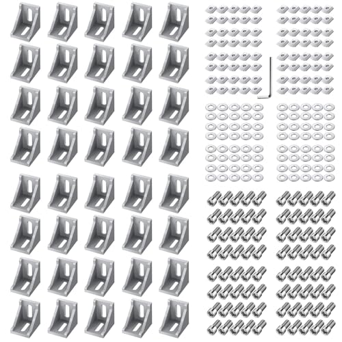 EYPINS 40x Befestigungsmaterial, Aluprofil 40x40 40x80 Nut 8 Aluminium Raster Streben Winkel Befestigung Wandhalter Eckwinkel Eckstrebe Stangenprofil Strebenprofil Nutprofil für DIY-Projekt 3D-Drucker von EYPINS