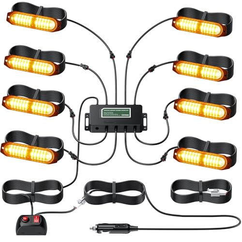 EYPINS 8X 12 LED Frontblitzer, 30 Modi Warnlicht Warnleuchte Stroboskop Blinklicht LED Blitzer Orange 48W IP65 für 12/24V Truck Traktor KFZ LKW Emergency Gabelstapler Notfall Warnung | E-mark E9 von EYPINS