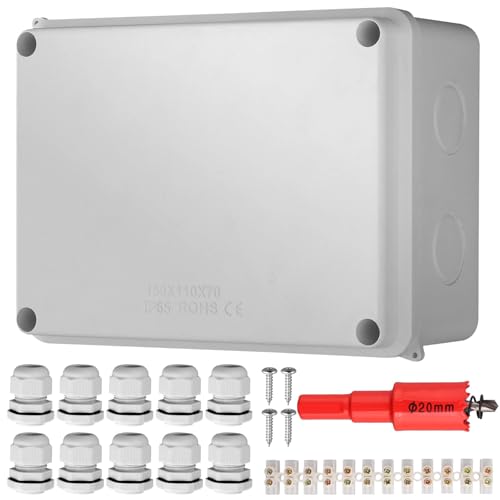 EYPINS Abzweigdose Aufputz, Verteilerdose Außen Wasserdicht IP65, Klemmkasten Aufputz mit M20 Kabelverschraubung un Klemmleiste für elektrische Anschlussdose Steuerung | Weiß, 155x110x70mm von EYPINS