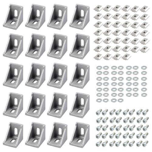 EYPINS Befestigungsmaterial Winkel, 20X Winkelverbinder Winkel Befestigung Nut 8 Raster Streben Aluprofil für 30x30 30x60 Profilen Aluminiumprofil Strebenprofil, für DIY-Projekt 3D-Drucker von EYPINS