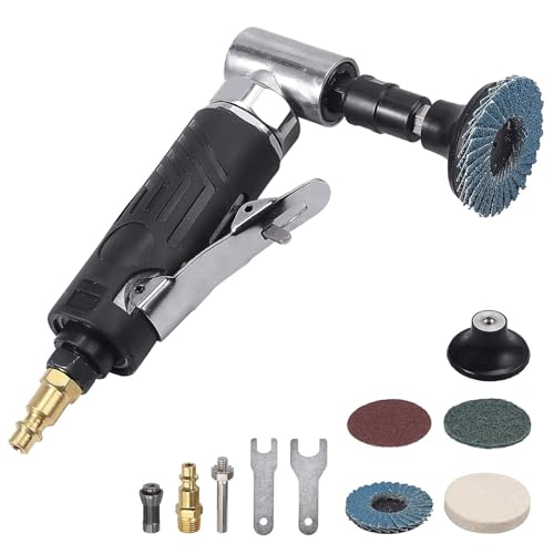 EYPINS Druckluftschleifer Set, Druckluft Winkelschleifer mit Schutzhülle Stabschleifer Gesenkschleifer 90° Winkel Schleifer 6.2 Bar mit Korundsandscheibe 50mm, 400 mesh Sandscheibe, 80 mesh Luftklappe von EYPINS