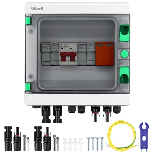 EYPINS Überspannungsschutz PV DC500V Anschlusskasten 32A 2 in 1 Out Verbindungskasten mit Blitzableiter, Leistungsschalter, IP65 Wasserdicht Für PV Anlage, EIN/Aus Raster Solarstromsystem von EYPINS