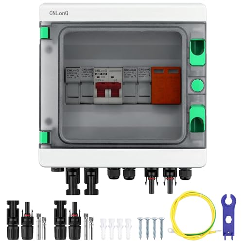 EYPINS Überspannungsschutz PV DC500V Anschlusskasten 32A 2 in 1 Out Verbindungskasten mit Blitzableiter, Leistungsschalter, IP65 Wasserdicht Für PV Anlage, EIN/Aus Raster Solarstromsystem von EYPINS