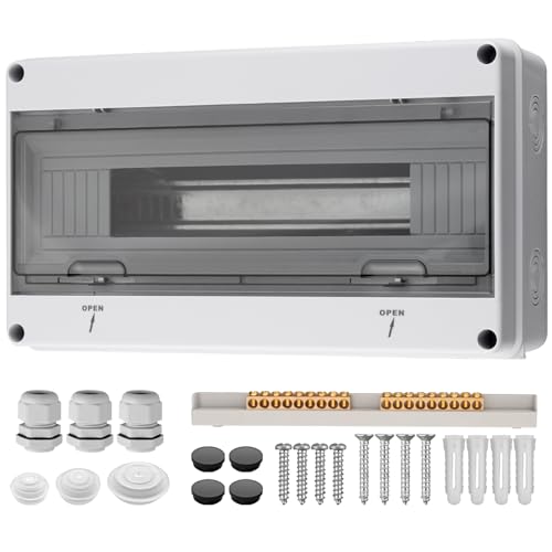 EYPINS Verteilerkasten Aufputz, Schaltschrank IP65 Feuchtraum Kleinverteiler 1-reihig 18 Module Aufputzverteiler mit umlaufender Dichtung für Garten oder Außenbereichen 36,5 x 20,5 x 11cm von EYPINS