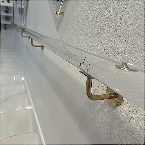 Alec geländer Treppenhandlauf aus transparentem Acryl, Wandmontage, for drinnen und draußen, silberfarbene und goldene Hardware, 50–600 cm(Gold,430cm(14.1ft)) von EYRMQWJPC