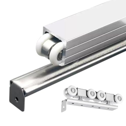 Die schienen der tore schieben, Scheunenschiebetür-Hardware-Kit 8 Räder Kleiderbügel Schiene Multicolor Mehrere Größen(Silver,45 in/114.3 cm) von EYRMQWJPC