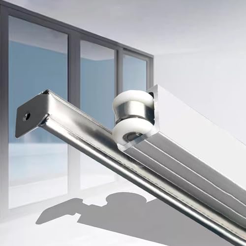 Die schienen der tore schieben, Schiebetür-Hardware-Schienensatz mit 8-Rad-Aufhängern, 100 kg, for 30–50 mm dicke Türen, mehrfarbig, 60–500 cm(Silver,440cm/173.2in) von EYRMQWJPC