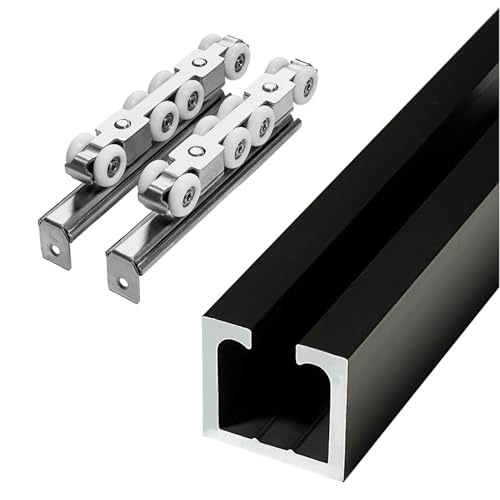 Die schienen der tore schieben, Schiebetür-Schienen-Rollen-Aluminiumrahmen 3mm Multicolor Mehrere Größen(Black,400cm/13.1ft) von EYRMQWJPC