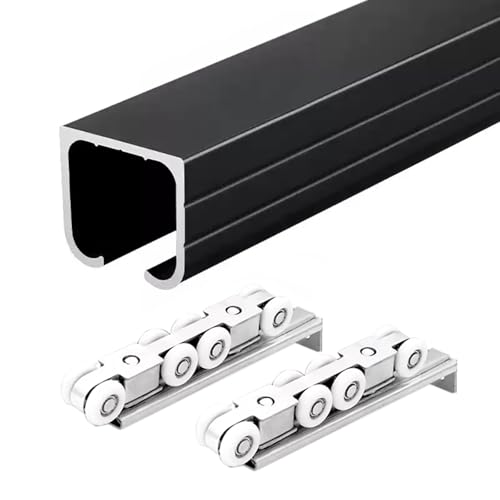 Die schienen der tore schieben, Schiebetür-Set, robuste Aluminiumschiene mit 8 Rädern, Aufhänger-Set, 2–30 Fuß, verstellbare Längen, mehrfarbig, 2er-Pack(Black,4ft/122cm) von EYRMQWJPC