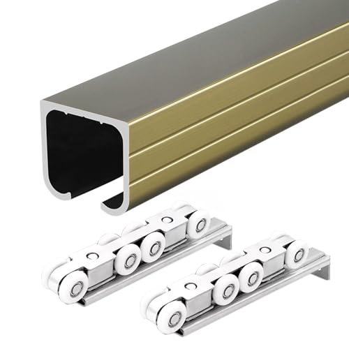 Die schienen der tore schieben, Schiebetür-Set, robuste Aluminiumschiene mit 8 Rädern, Aufhänger-Set, 2–30 Fuß, verstellbare Längen, mehrfarbig, 2er-Pack(Champagne,4ft/122cm) von EYRMQWJPC