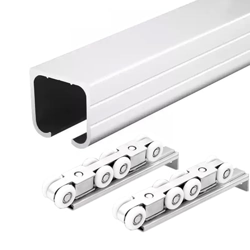 Die schienen der tore schieben, Schiebetür-Set, robuste Aluminiumschiene mit 8 Rädern, Aufhänger-Set, 2–30 Fuß, verstellbare Längen, mehrfarbig, 2er-Pack(Silver,20ft/609.6cm) von EYRMQWJPC