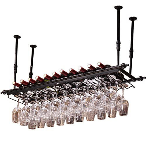 EYRMQWJPC Deckenmontiertes Weinglasregal ， Hängendes Weinglas- und Flaschenregal for die Decke, Schwarz, mehrere Größen(80x30cm) von EYRMQWJPC
