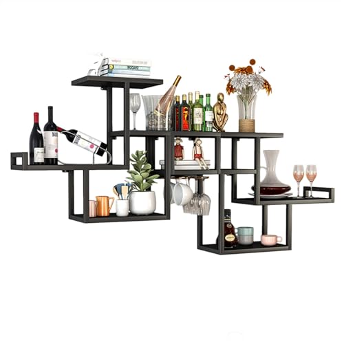EYRMQWJPC Deckenmontiertes Weinglasregal ， Wandmontiertes Weinflaschen- und Glasregal aus Metall in Mehreren Farben und Größen(Blackhighlow,158cm/62in) von EYRMQWJPC